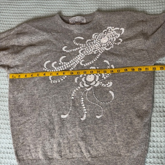 Vintage Le Pull-Over Wool Sweater Womens Large Gray Beaded Sequin Top Shirt Glam - Picture 6 of 8